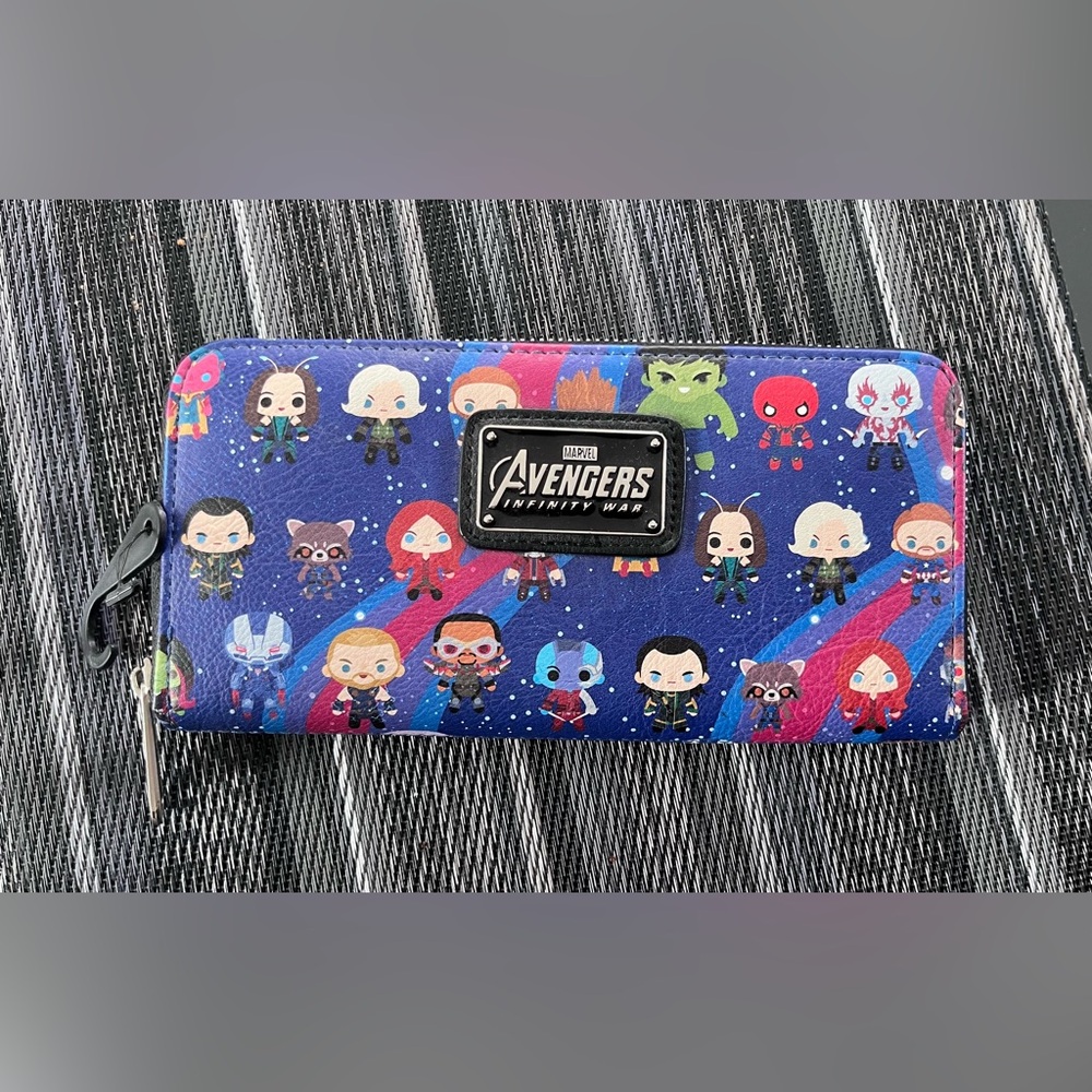 Loungefly Marvel Avengers: Infinity War Chibi Print Wallet, Zip Around.